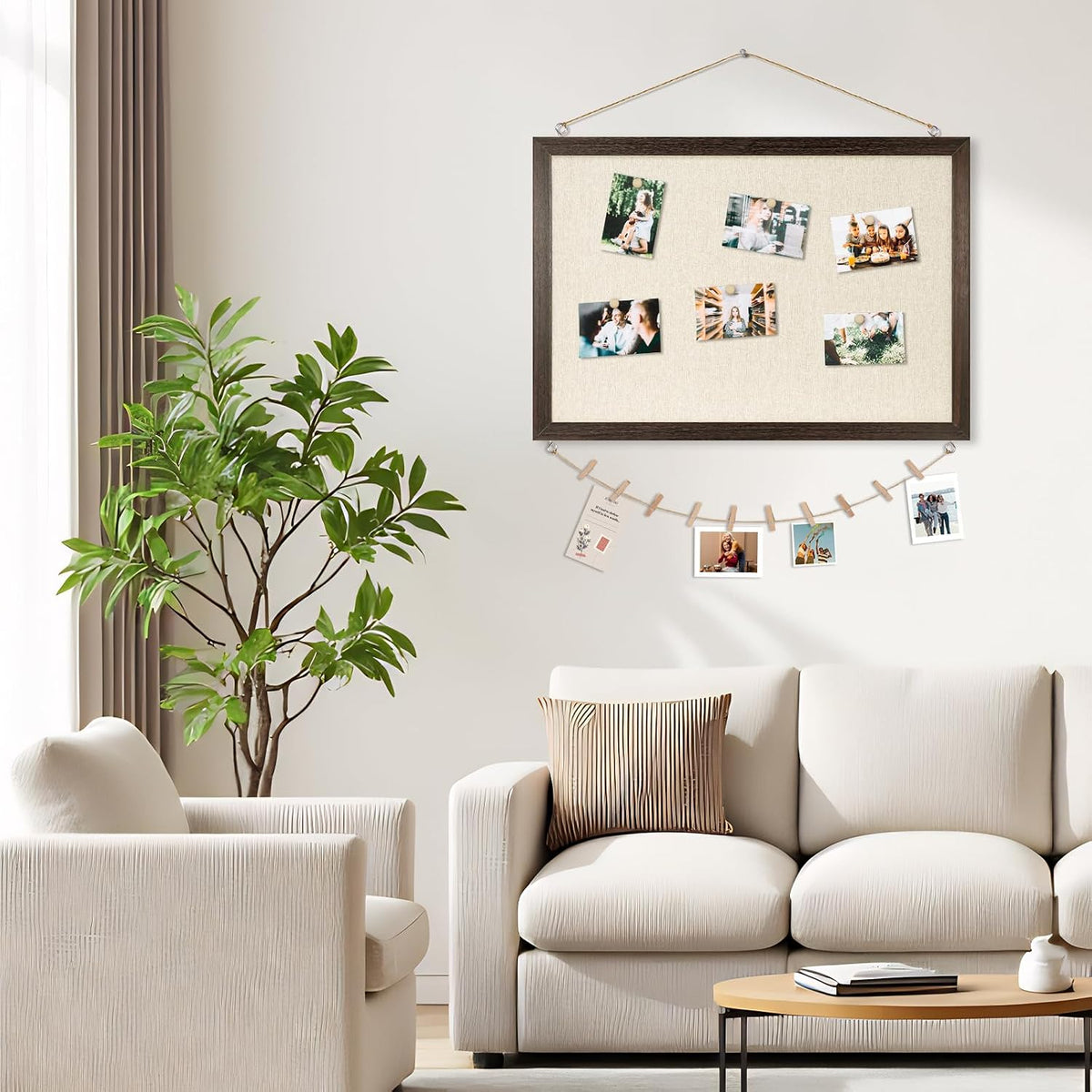 DOLLAR BOSS Bulletin Boards with Linen, 24"x18" Cork Board, Dark Wa...