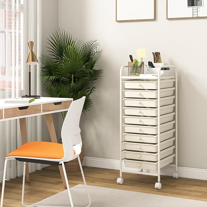 Giantex 10-Drawer Storage Cart w/Universal Wheel, Rolling Cart w/Handle - Image 2