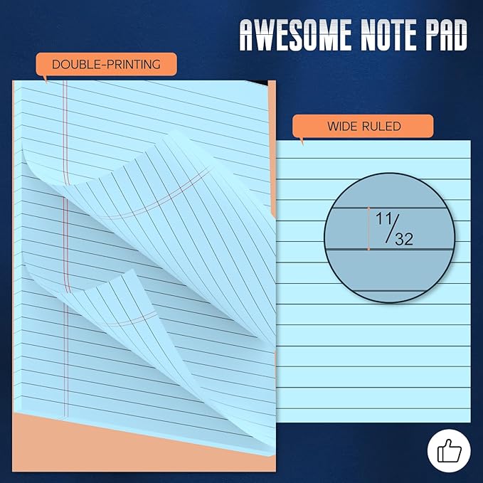3 Pack Blue Legal Pads 8.5 x 11 Note Pads, Wide Ruled Notepads 8.5 x 11 Lined - Image 3