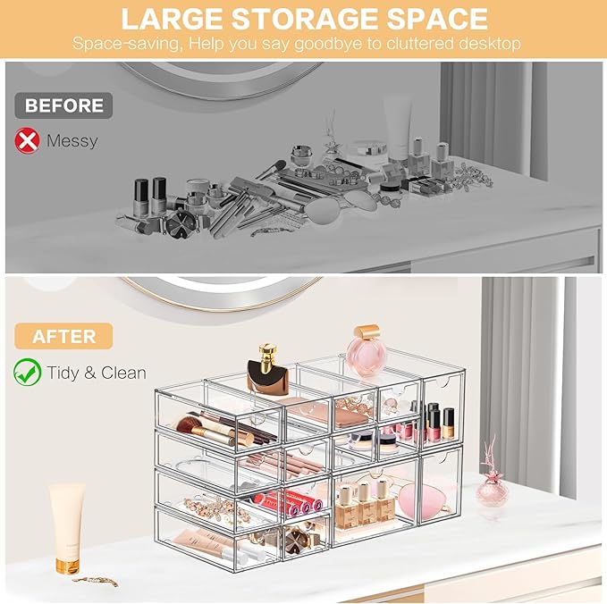Desk Organizer with 7 Drawers, FODIENS 7 Packs Acrylic Stackable Desktop - Image 7