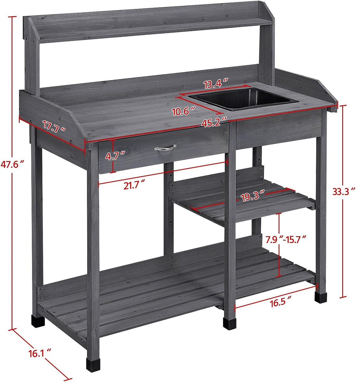 Yaheetech Potting Bench with Sink & Drawer, Outdoor Gardening Table, Gray