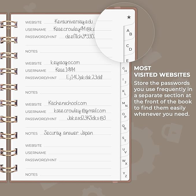 Clever Fox Password Book Spiral – Mini Internet Address & Password Organizer - Image 4