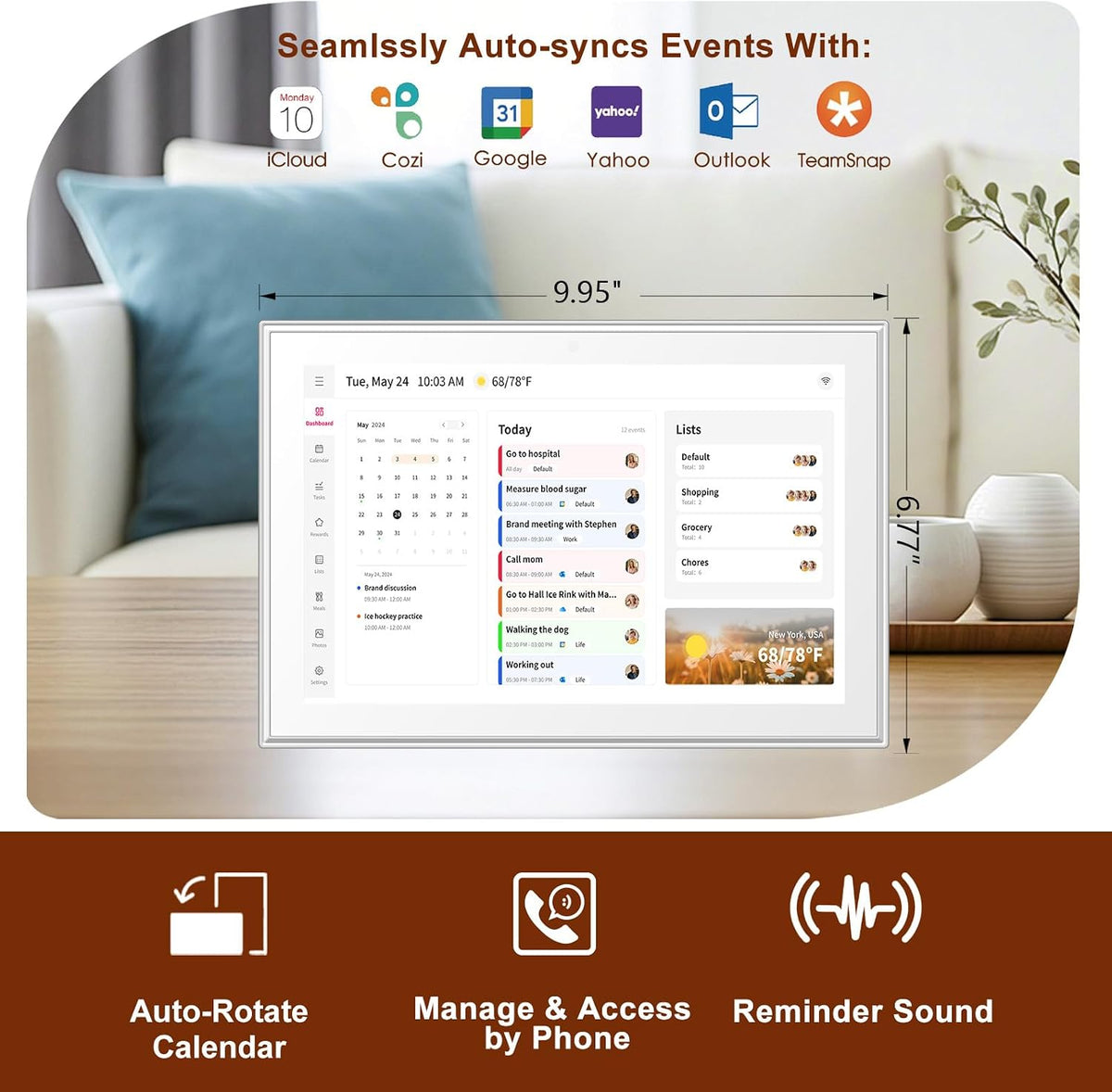 Whale Framely 10.1 Inch Digital Wall Calendar, Smart Family Schedule & Ch...