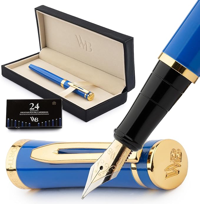 Wordsworth & Black Fountain Pen Set, 18K Gilded Fine Nib, Includes 24 Pack Ink by WordsworthBlack