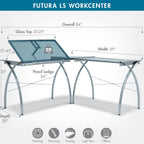 SD STUDIO DESIGNS Futura LS WorkCenter with Tilt Top Adjustable Drafting Table Craft Table Drawing Desk Hobby Table Writing Desk Studio Desk, Silver / Blue Glass