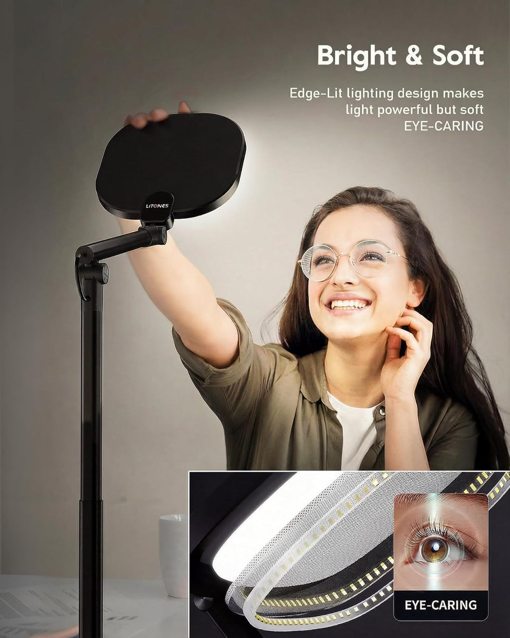 litones tall led desk lamps home office, edge-lit shown in use