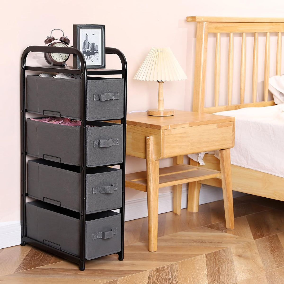 MAX Houser 4 Drawer Narrow Dresser Fabric Storage Tower Vertical Slim Storage...