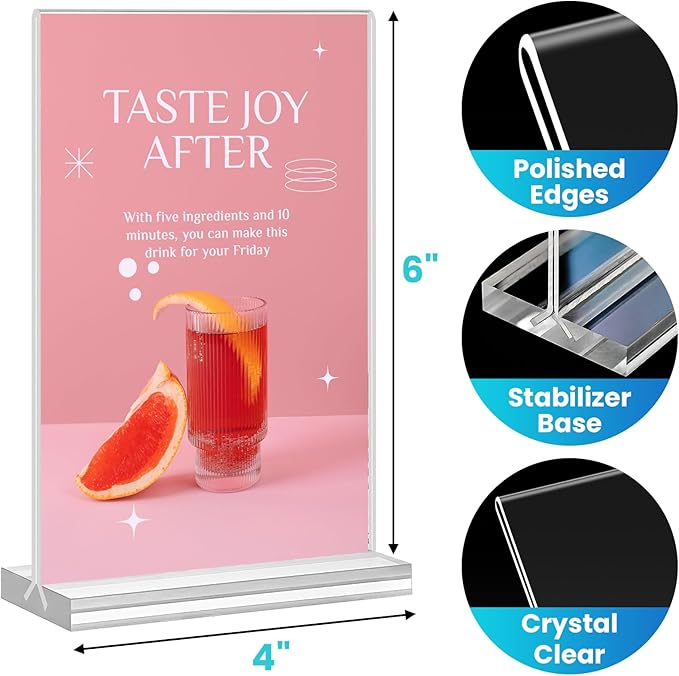 Acrylic Sign Holder 4x6, 15 Pack Clear Double Sided Menu Vertical Display Stand - Image 2