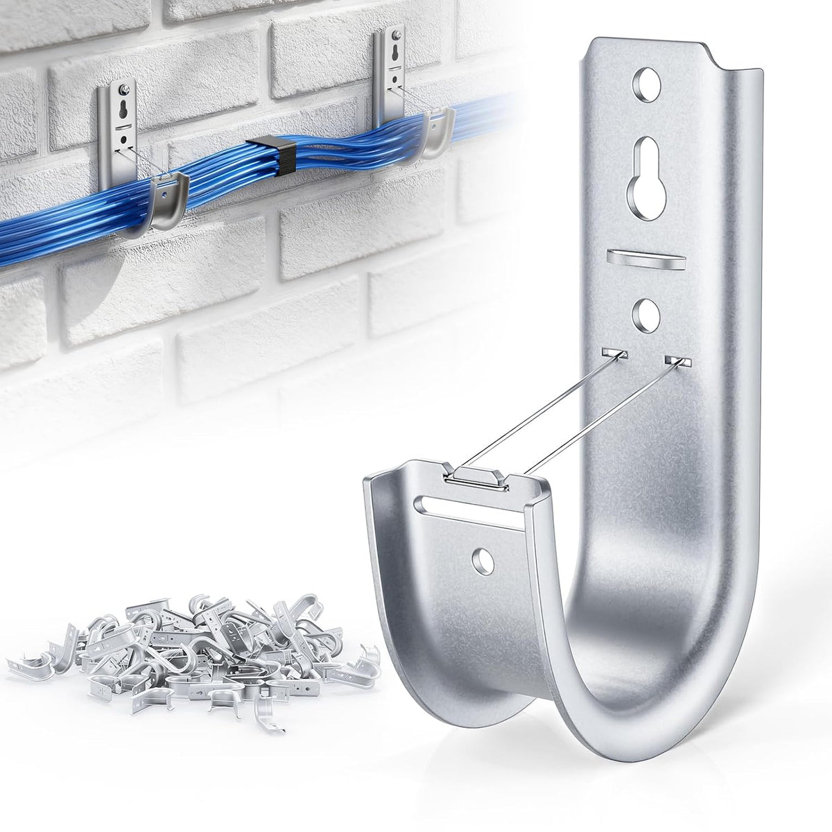 48 Pack 2-Inch Galvanized Steel Cable Support J-Hook with Retainer Clips - 48...