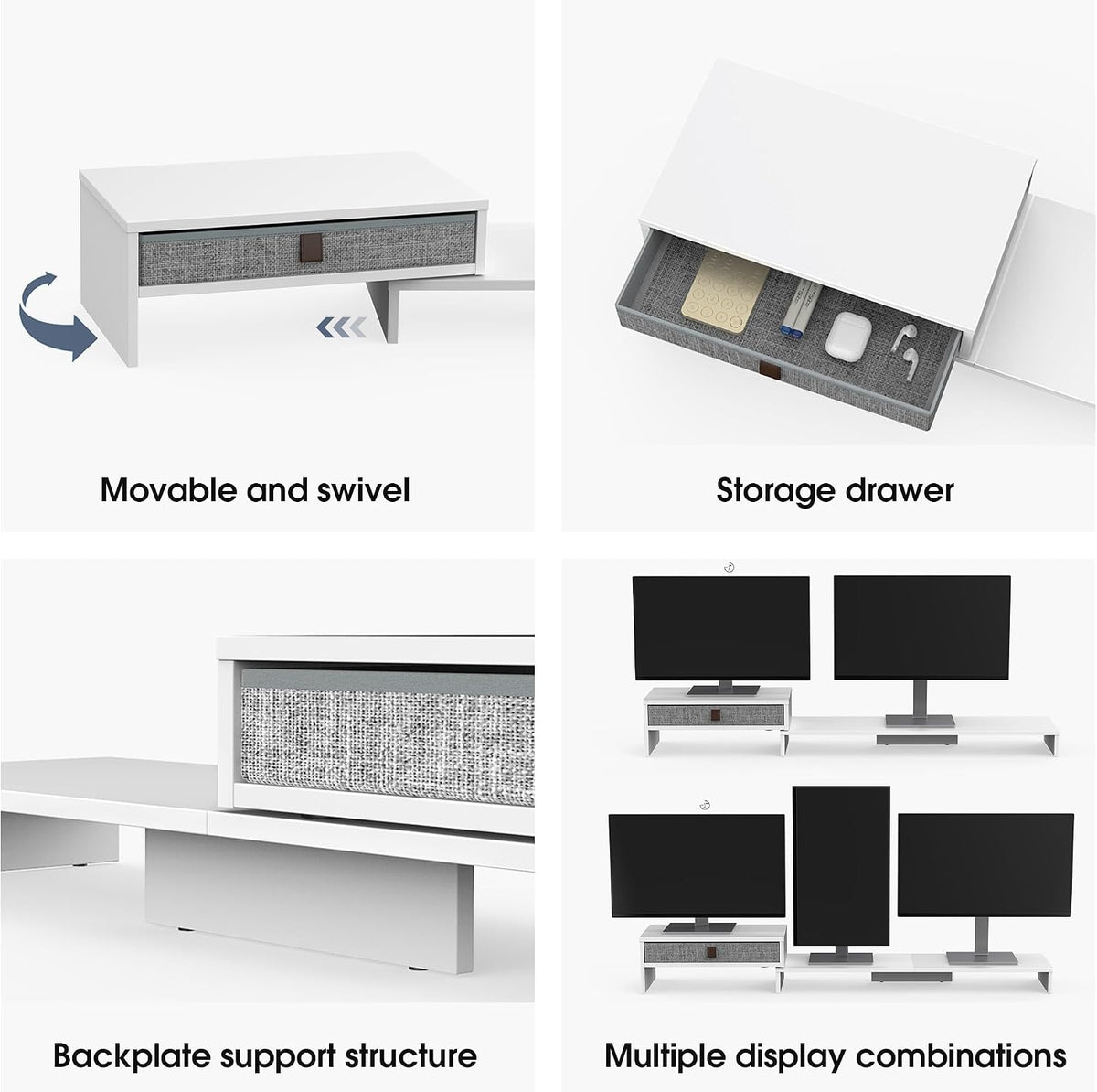 Fenge Triple Monitor Stand with Storage Drawer, Adjustable Length and Angle