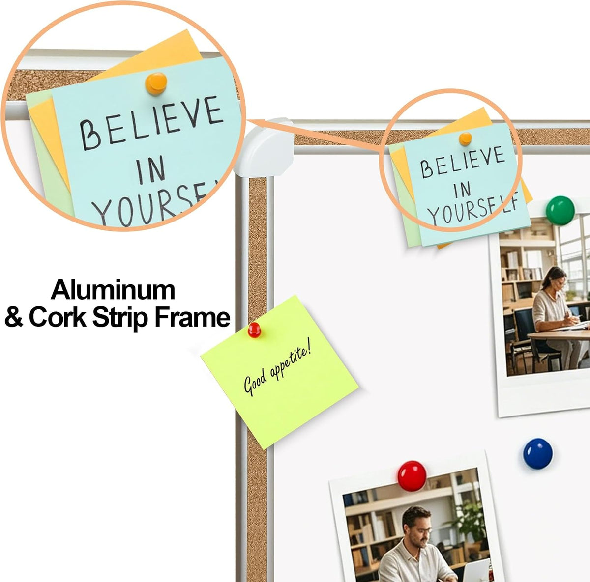 Large Magnetic White Board for Wall,Aluminum & Cork Strip Frame Whiteboar...