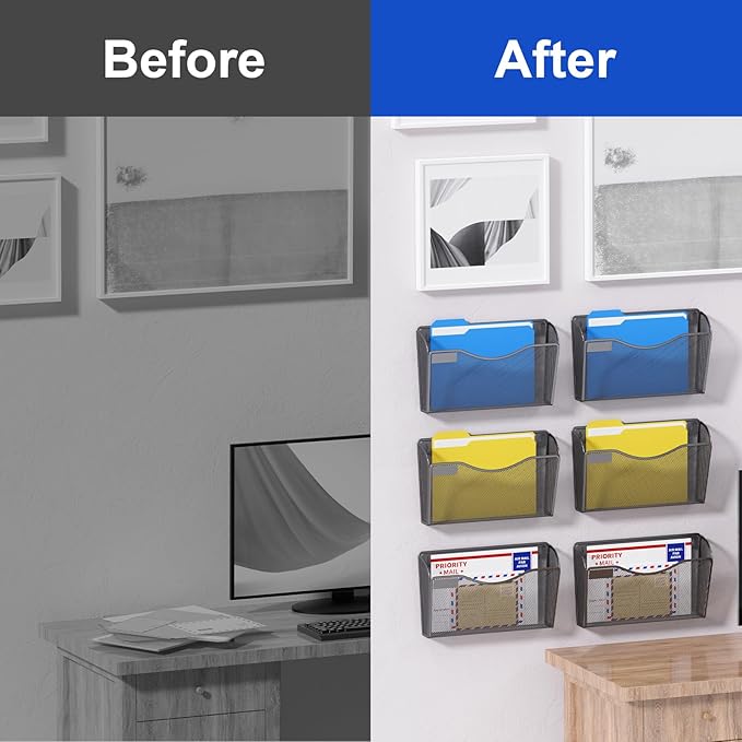 samstar 6 Pack Mesh Wall Mounted File Holder Metal Wall File Pocket Mail - Image 7