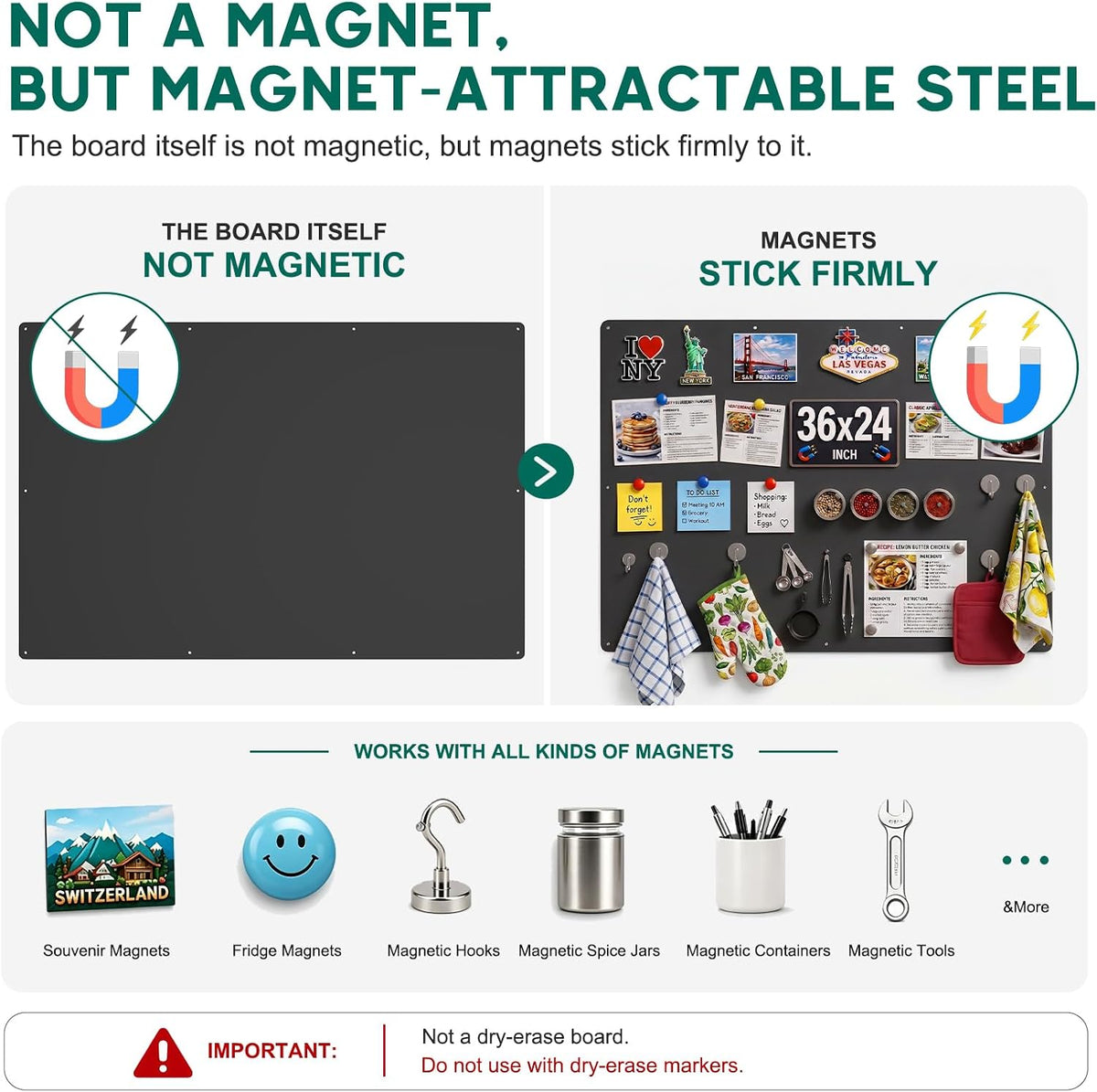 36" x 24" Magnetic Board for Wall, Heavy Duty, Black