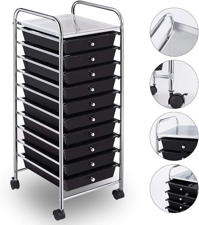 Giantex 10 Drawer Rolling Storage Cart Scrapbook Paper Office School Organizer - Image 6