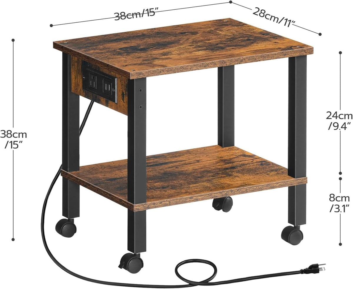 HOOBRO 2-Tier Printer Stand with Charging Station, Under Desk Printer Table, ...
