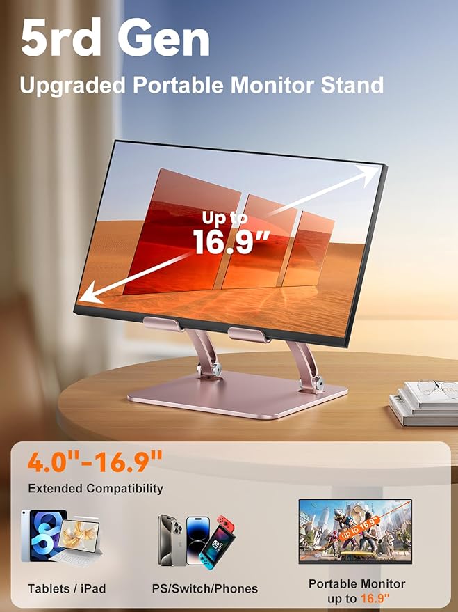 tounee Tablet Holder Stand, Dual Rod Adjustable Aluminum Desktop Stand - Image 2