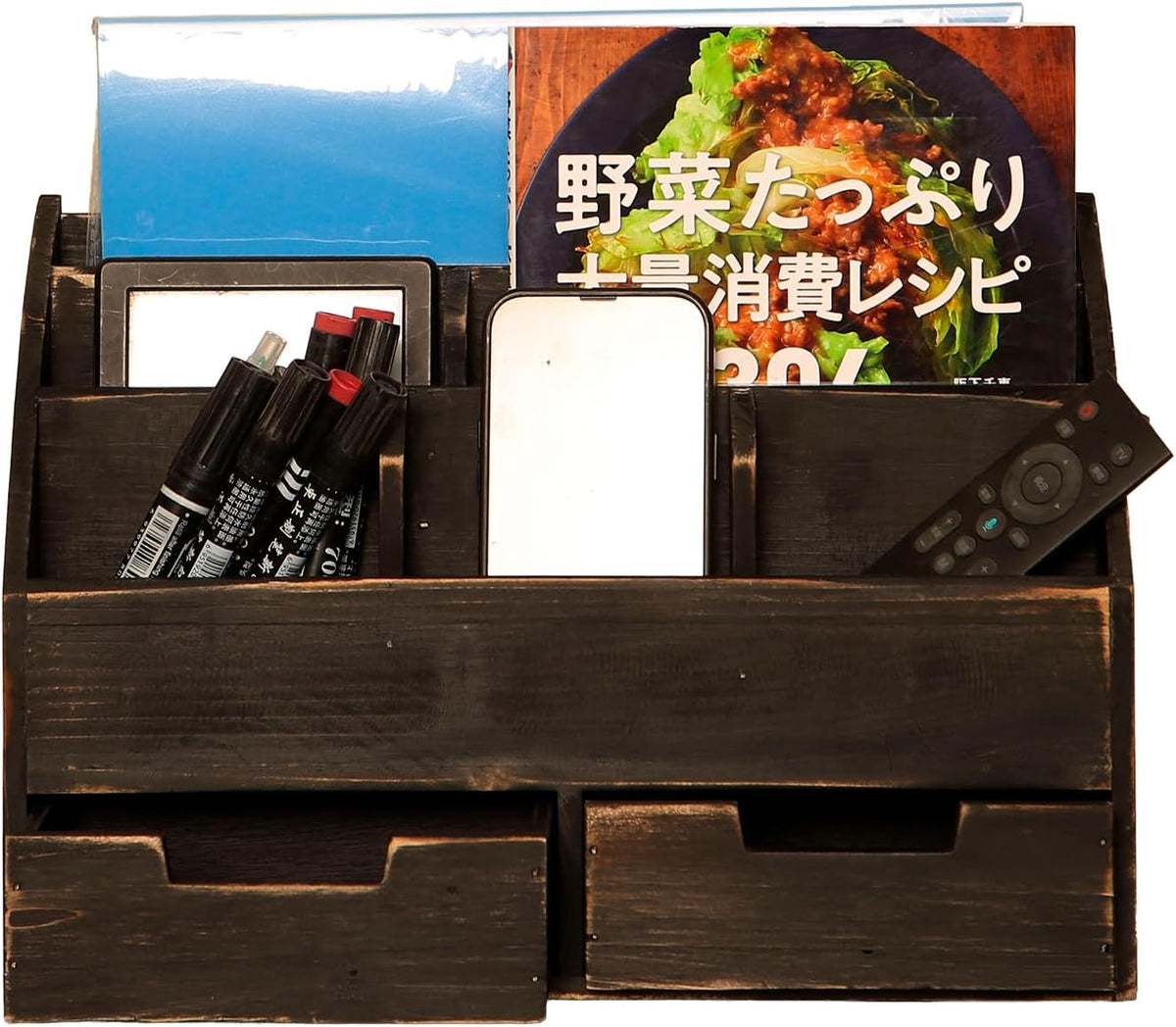 Rustic Black Wooden Desk Organizer