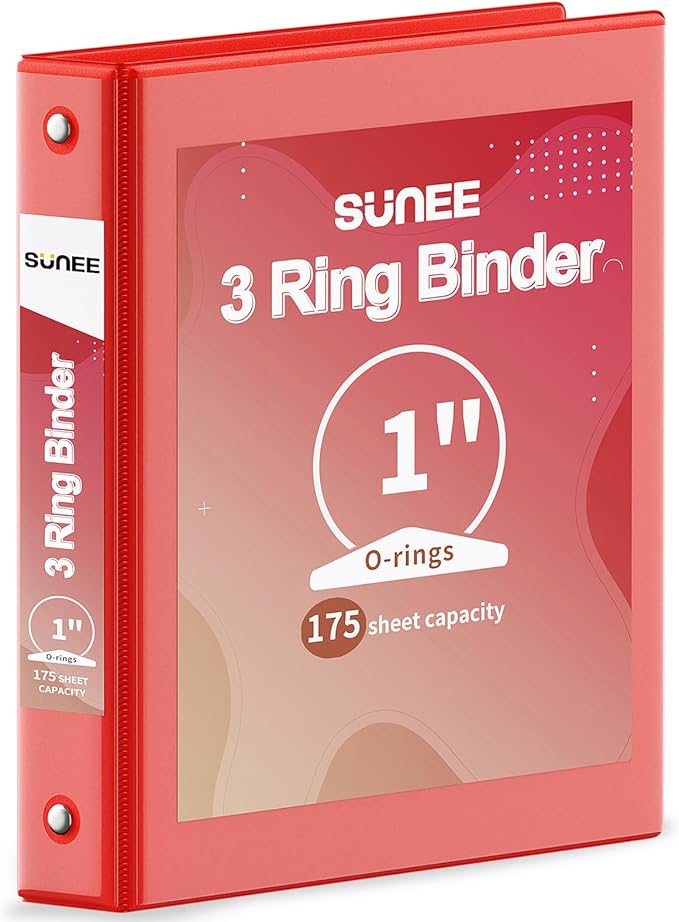 SUNEE 3 Ring Binder 1 Inch 1 Pack by SUNEE