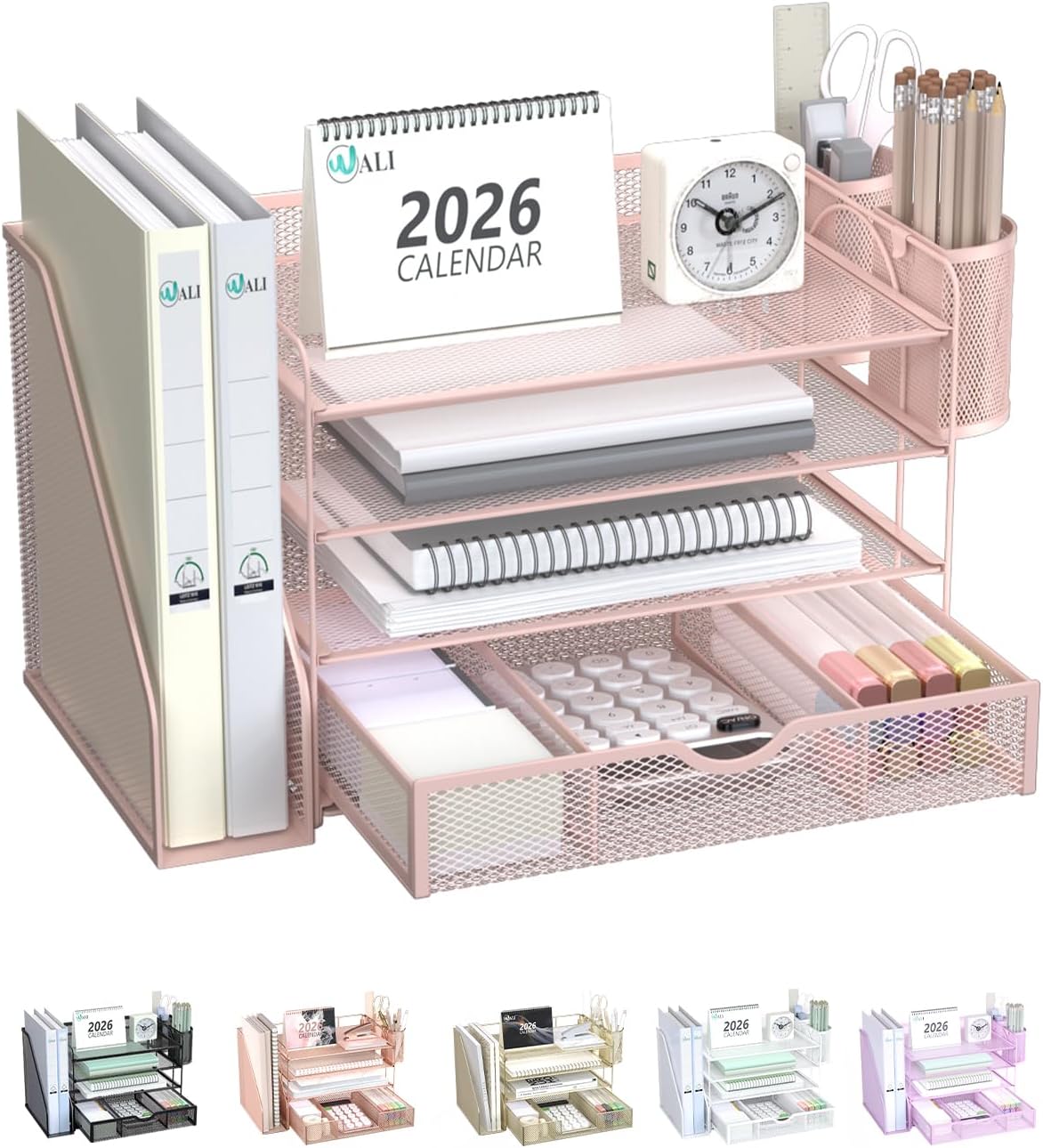 WALI Desk File Organizer, 4 Tier Desktop Paper Letter Tray Organizer with Dra...