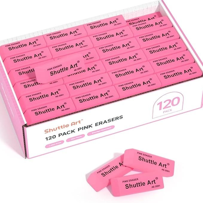 Pink Erasers, Shuttle Art 120 Pack Pink Erasers Bulk by ShuttleArt