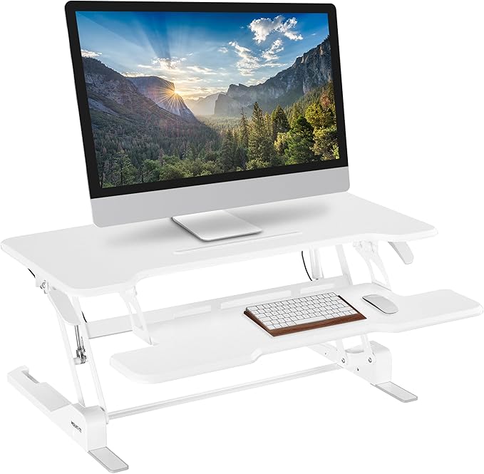 Mount-It! Standing Desk Converter White 38” Wide Height Adjustable Stand Up by Mount-It