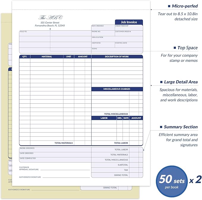 Harfesto Job Work Order Forms, Large Size Contractor Invoice Book 8-1/2" x - Image 3