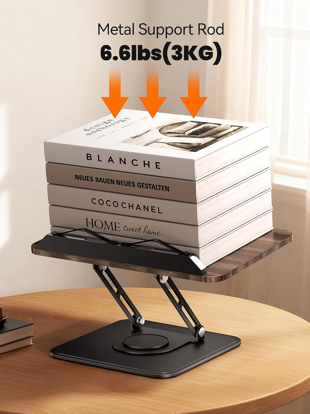 Tounee Book Stand, 360° Rotating Reading Book Holder, Adjustable Cookbook Holder for Reading Hands-Free, Foldable Desktop Recipe Book Stand with Protective Page Clips, Fits All Books - Black
