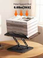 Tounee Book Stand, 360° Rotating Reading Book Holder, Adjustable Cookbook Holder for Reading Hands-Free, Foldable Desktop Recipe Book Stand with Protective Page Clips, Fits All Books - Black
