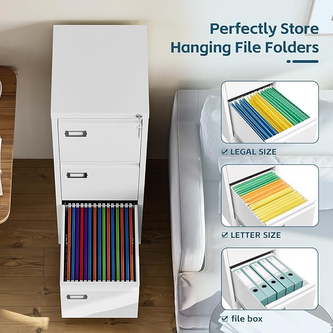 MIIIKO 3 Drawer File Cabinet, Home Office File Folders Storage Cabinet - Image 4