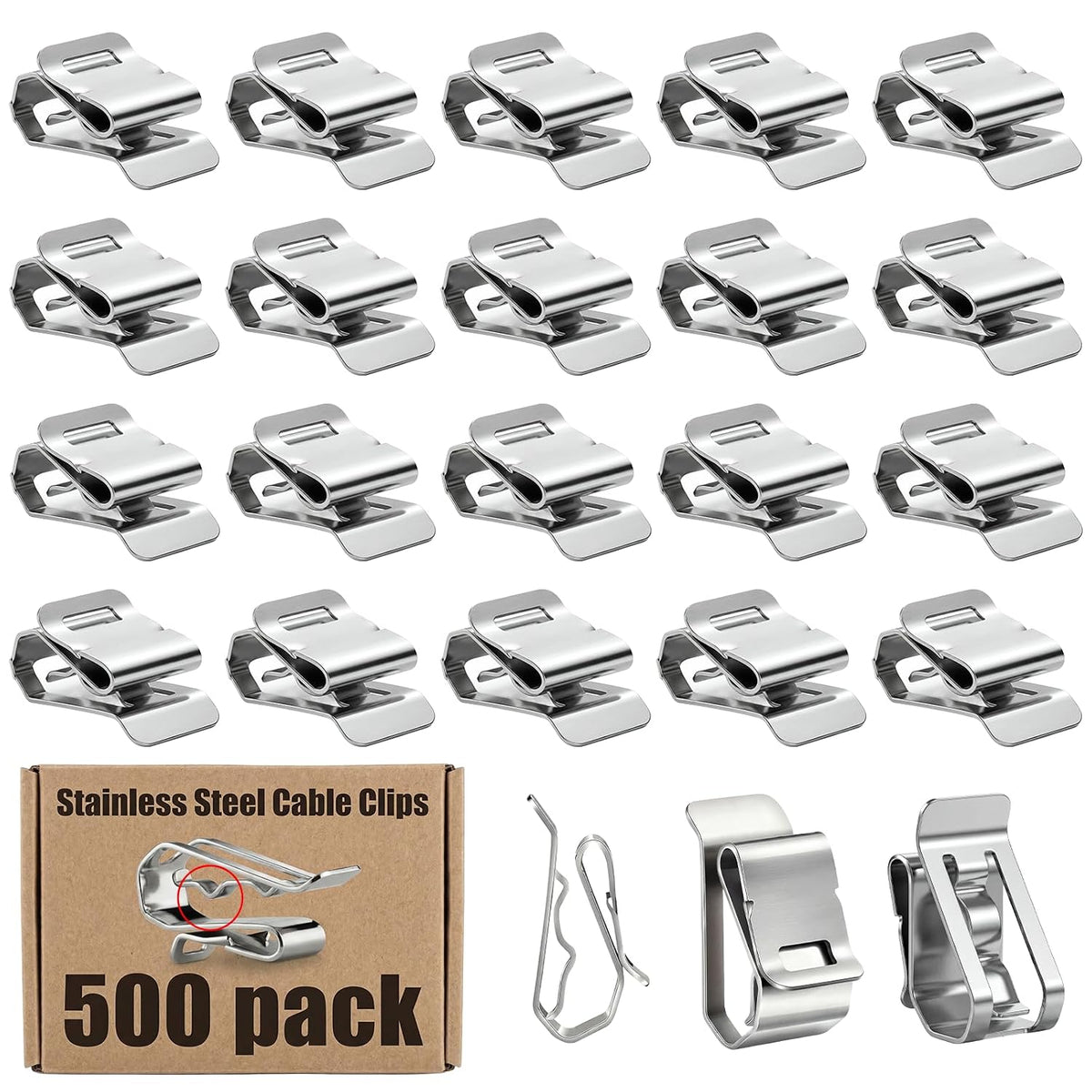 500-PACK SUS304 Wire Cable Clips, S Wire Management Clips for (1) 12-Gauge US...