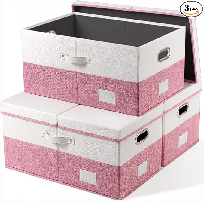 PRANDOM Storage Bins with Lids Linen Fabric Foldable Storage Boxes Organizer by Prandom