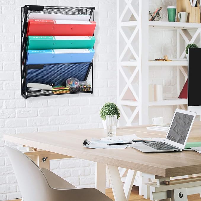 samstar Wall File Holder, 6-Tier Hanging Wall File Organizer Wall Mount Paper - Image 5