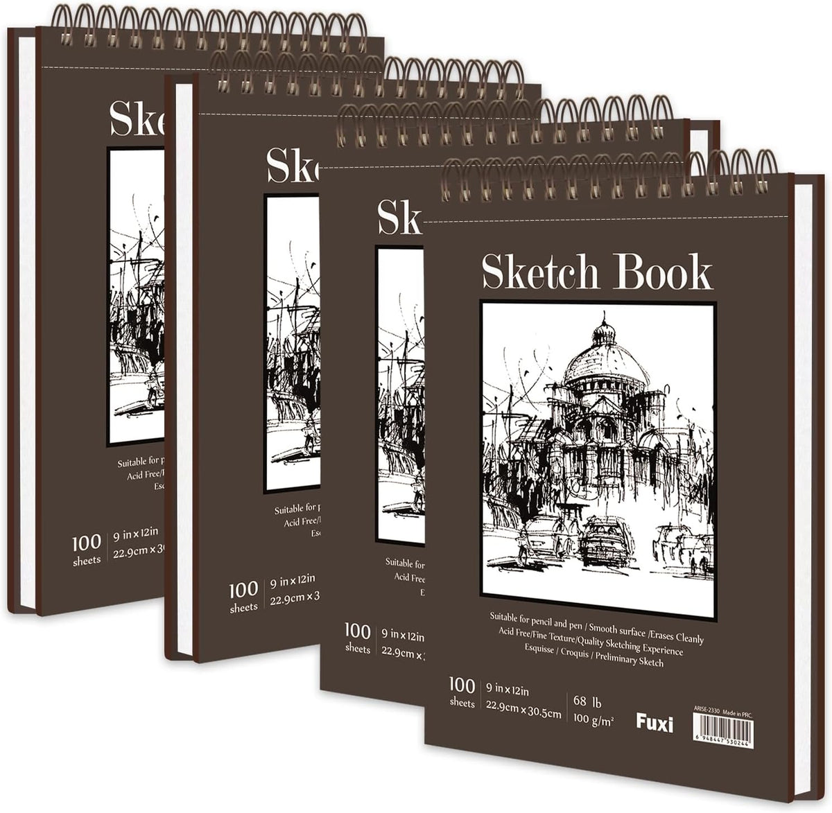 9 x 12 inches Sketch Book, Top Spiral Bound Sketch Pad, 4 Pack 100 Sheets Each