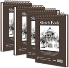 9 x 12 inches Sketch Book, Top Spiral Bound Sketch Pad, 4 Pack 100 Sheets Each by SketchBook