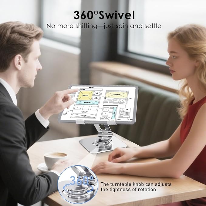 Gorablix Tablet Stand for Desk, 360° Swivel for iPad Holder, Aluminum - Image 4