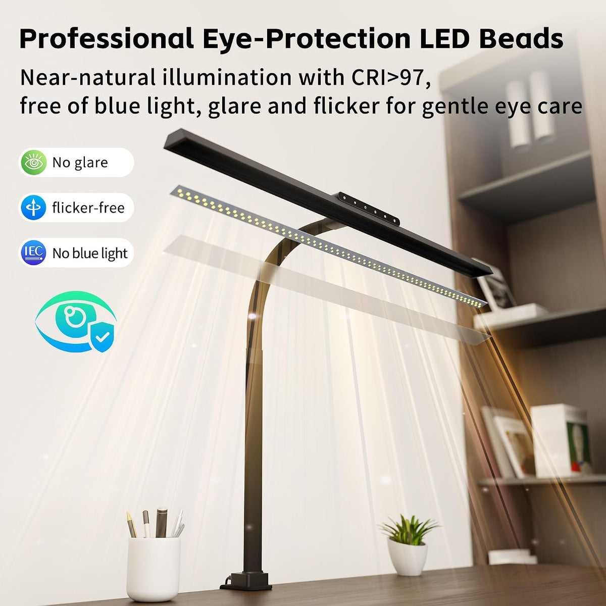 LED Desk Lamp with Clamp for Home Office, 24W Super Bright Tall Desk Light