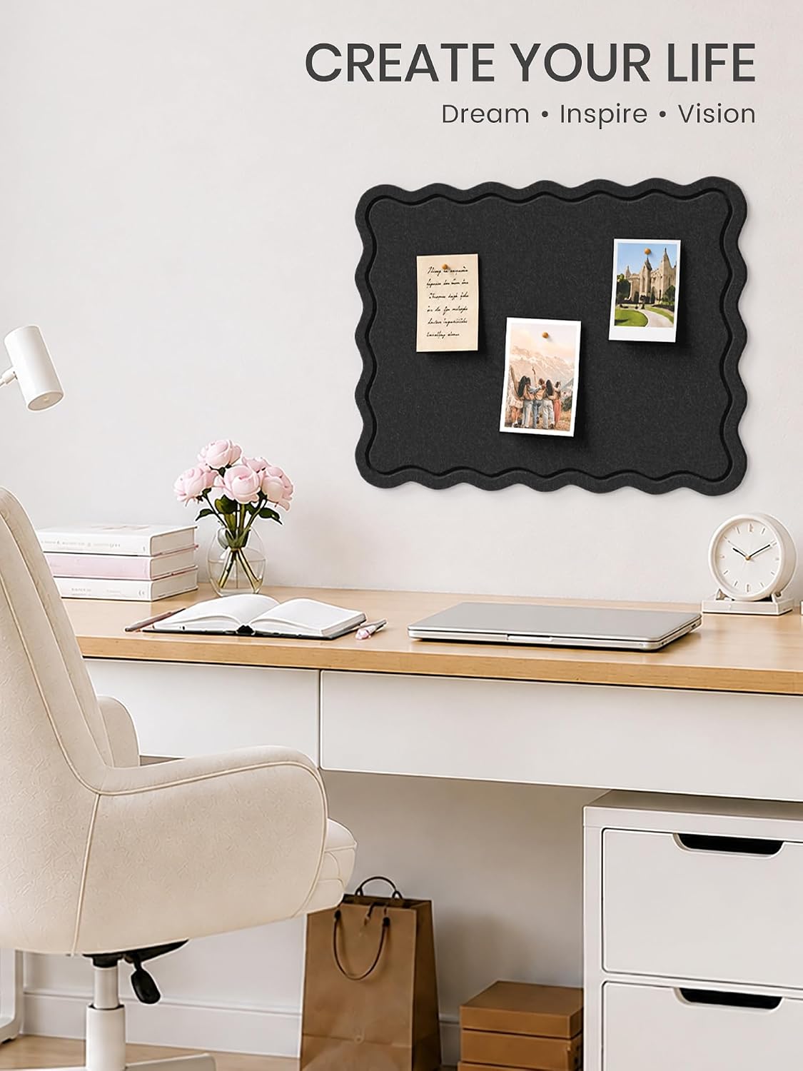 Fluxynara Scalloped Felt Bulletin Board, 23.6"x17.1", Black