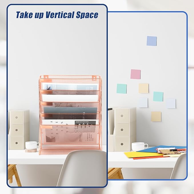 EASEPRES Desk File Organizer Mesh 6-Tier, Hanging Wall Mount Document - Image 2