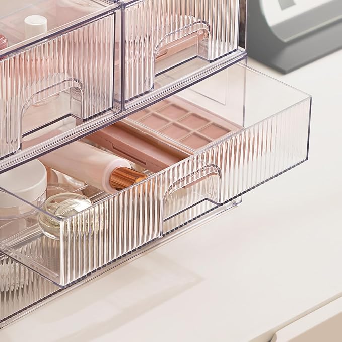 Vorey Clear Stackable Desk Storage Drawers, 3 Pack Acrylic Bathroom Makeup - Image 5