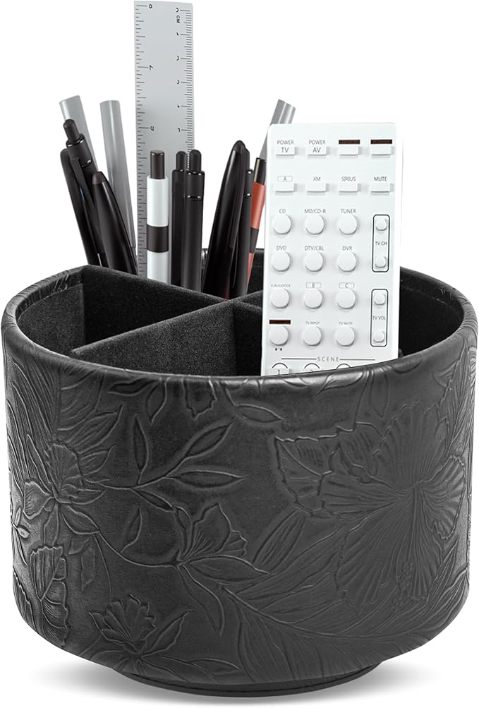 Hennaja Round Leather Art Supply Organizer, Remote Control Holder, 360 Degree by Hennaja