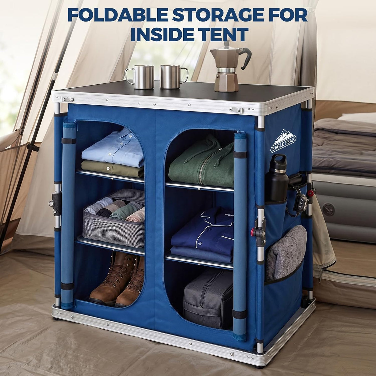 EAGLE PEAK Double Folding Camping Table with Storage Organizer and Side Pocke...