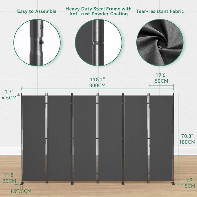 Helios&Hestia 6-Panel 6 ft Tall Indoor Folding Room Divider, Portable Privacy - Image 6