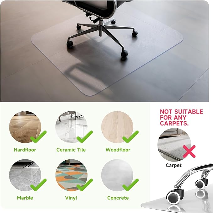 SOONAN Chair Mat for Hardwood Floor, 0.08" Thickness Heavy Duty Computer&Desk - Image 2
