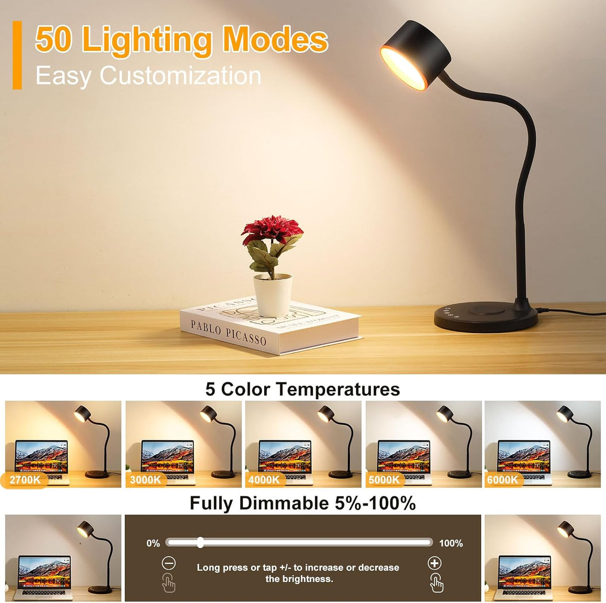 lifmira desk lamp with 2 usb charging ports shown in use