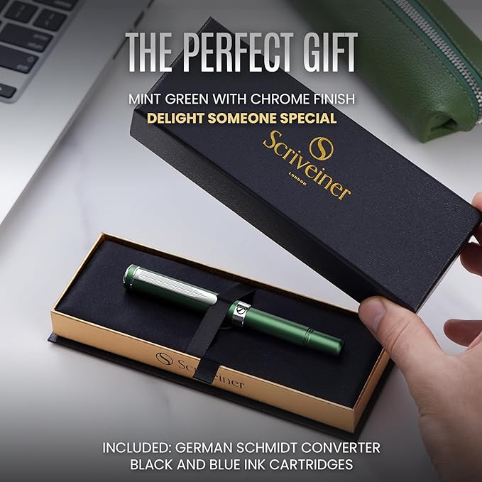 Scriveiner Personalized Luxury EDC Fountain Pen, Stunning Matt Green Pocket Pen - Image 3
