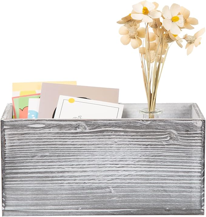 ExoLiry Rustic Gray Wood Mail Box Storage Holder File Organizer Tabletop Wooden by EXOLIRY