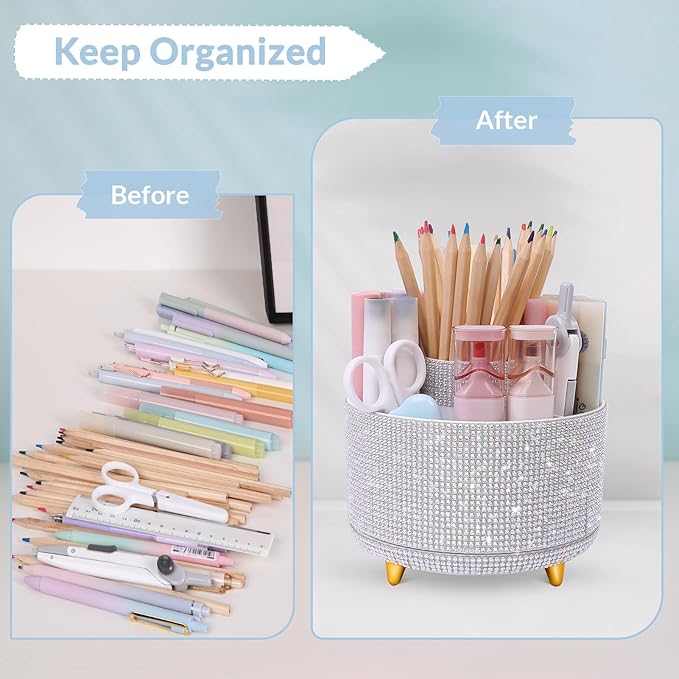 SKYDUE 360 Degree Rotating Desk Organizer, Shining Dual-Purpose Rhinestone - Image 5