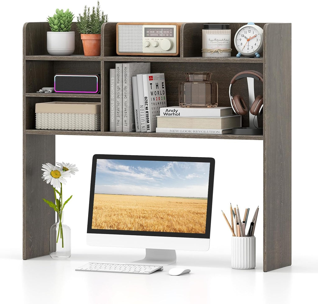 Tangkula Desktop Bookshelf for Computer Up to 32”, 37” Countertop Storage Hutch