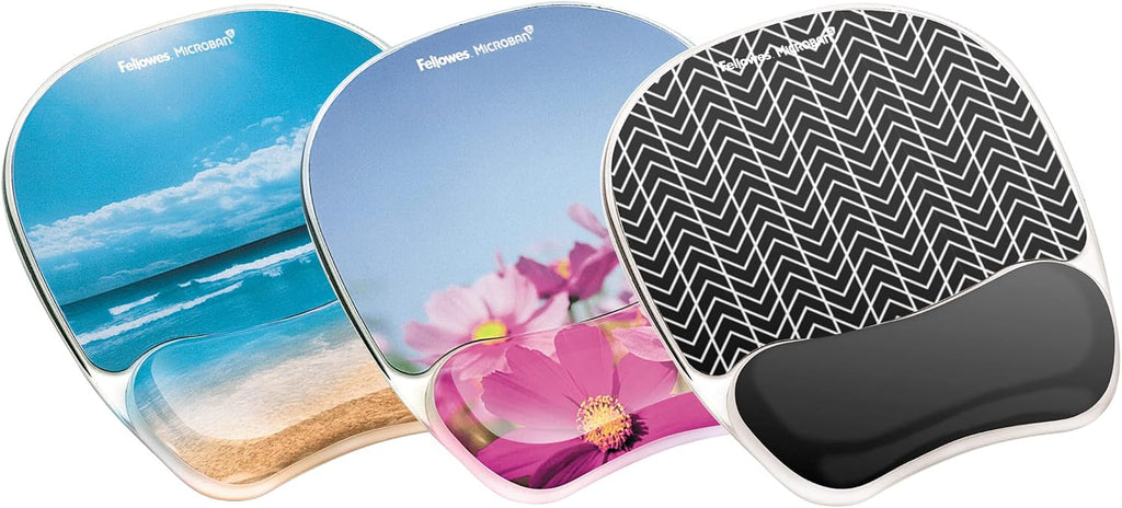 Fellowes Photo Gel Mouse Pad Wrist Rest with MICROBAN - Black Chevron (9549901) (Pack of 4)