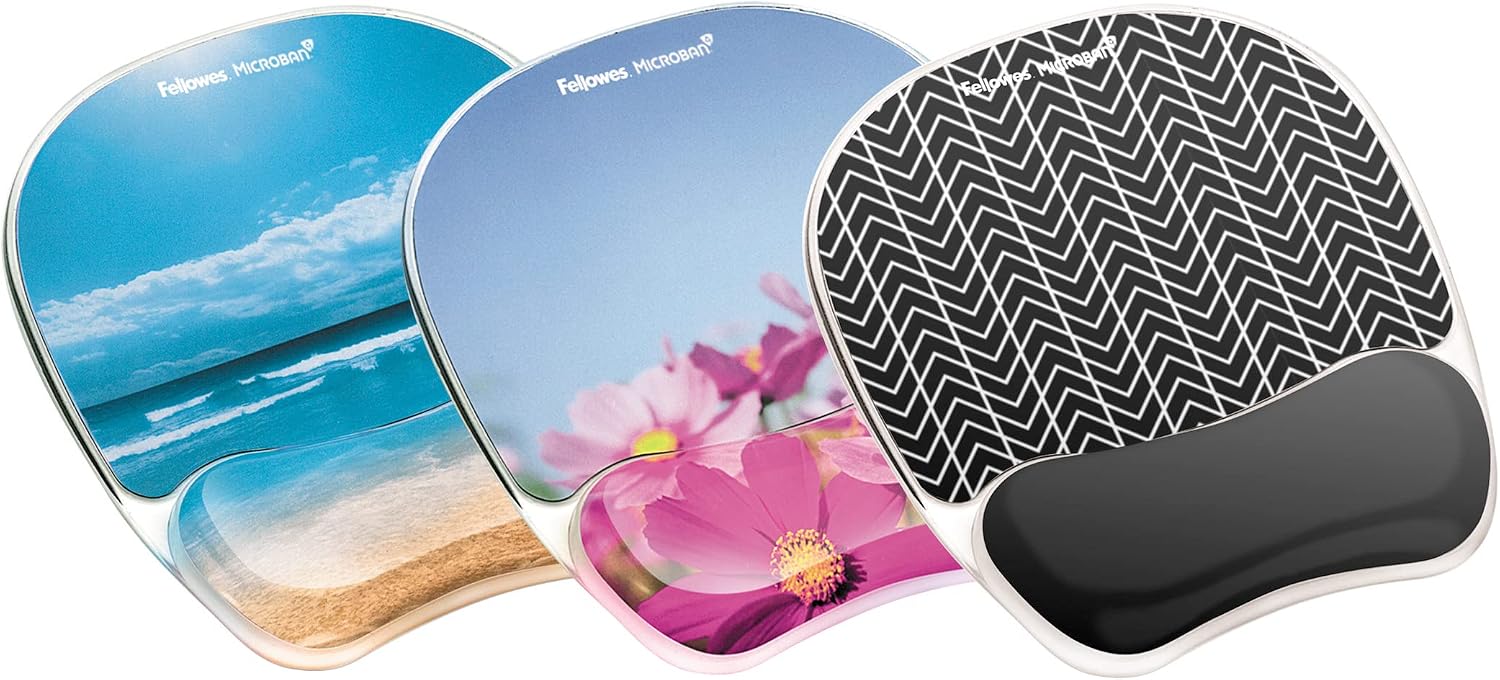 Fellowes Photo Gel Mouse Pad Wrist Rest with MICROBAN - Black Chevron (9549901) (Pack of 4)